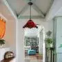 LITFAD Tiffany Style Pendant Lighting Stained Glass Cone LED Pendant Light 2 Lights Antique Ceiling Lamp Art Decoration Ceiling Hanging Light for Dining Room Restaurant Study Room - Red, 12.6'' (32 cm)