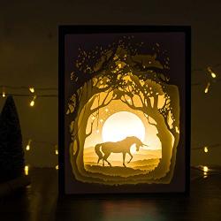 Papercut Light boxes, 3D Shadow Box Led light night lamp, Decorative Mood Light for Kids and Adults, Baby Nursery Kids Bedroom Living Room Night Light(Unicorn)