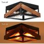 T&A Rustic Industrial 2 Light Flush Mount Ceiling Light, Farmhouse Ceiling Light Fixture with Metal and Wood Square for Entryway Hallway Bedroom Foyer Kitchen Dining Room
