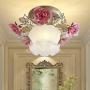 Tochange Romantic Rose Crystal Ceiling Light Lamp Pastoral Rustic Floral Flush Mount Ceiling Lamp for Living Room Bedroom Dining Room Ceiling Light Lighting Fixture,110-240V,E27