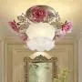 Tochange Romantic Rose Crystal Ceiling Light Lamp Pastoral Rustic Floral Flush Mount Ceiling Lamp for Living Room Bedroom Dining Room Ceiling Light Lighting Fixture,110-240V,E27