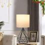 Depuley Modern Black Table lamp for Living Room, Metal Desk Lamp with Hollowed Out Base, 5W Bedside Nightstand Lamps with Fabric Shade for Bedroom, Office (E26 Bulb Incl.)