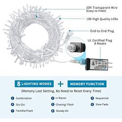 VTECHOLOGY Christmas String Lights, 33FT 100 LEDs Indoor String Lights 8 Modes with End-to-End Plug Fairy Lights Decoration for Indoor Outdoor, Blue (Clear Wire)