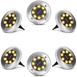 Solar Ground Lights Outdoor - 2020 Upgraded 8 LED Waterproof Bright in-Ground Lights for Garden Patio Lawn Pathway Yard Driveway, Producing More Light, Warm Yellow, 6 PACK