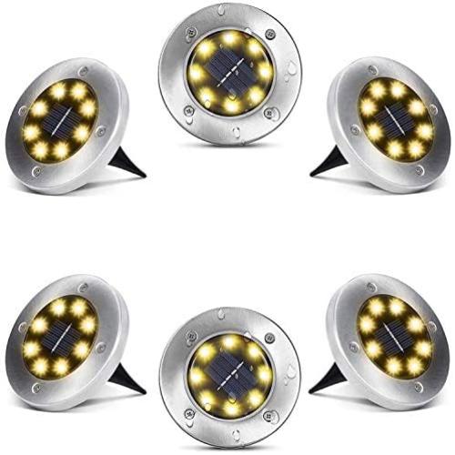 Solar Ground Lights Outdoor - 2020 Upgraded 8 LED Waterproof Bright in-Ground Lights for Garden Patio Lawn Pathway Yard Driveway, Producing More Light, Warm Yellow, 6 PACK
