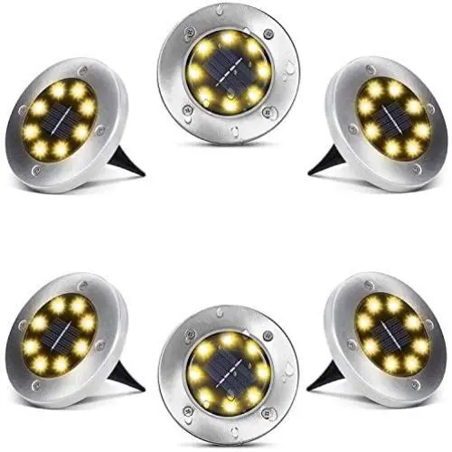 Solar Ground Lights Outdoor - 2020 Upgraded 8 LED Waterproof Bright in-Ground Lights for Garden Patio Lawn Pathway Yard Driveway, Producing More Light, Warm Yellow, 6 PACK