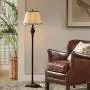 Rustic Floor Lamp for Living Room, French Faux Wood Floor Lamp with Cream Fabric Shade for Reading Bedroom Office BOOU BN-0085A-1.