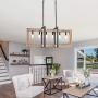 Maxax Kitchen Island Light 6-Lights Wood Pendant Chandelier Ceiling Light, Industrial Hanging Light Fixture for Kitchen Island Dining Room