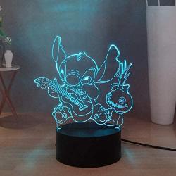 Laysinly Lovely Stitch and Doll Play Guitar LED Bedroom Sleeping Night Lamp, Lilo and Stitch 3D Night Light, USB Touch Desk Lamp Cute Table Lamp, Girls Bedroom Decoration, Kids Birthday Gift