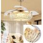 42inch Modern Crystal Chandelier Ceiling Fan with Lights and Remote Control, Retractable Ceiling Fan Light Fixture Low Profile Fandelier Ceiling Fan with Light for Bedroom Living Dining Room, Silent Motor Ceiling Fan Light