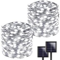 [2 Pack] Solar Fairy Lights, 400 LED Outdoor Solar String Lights Garden White Wire Decorative Lights 66Ft Waterproof Indoor Outdoor Lighting for Garden, Patio, Yard, Christmas