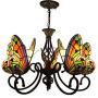 CraftThink Pendant Lighting LED Chandelier Light Antique Tiffany Style Stained Glass with Butterfly Shaped Lamp Shade Hanging Light for Dining Living Cafe Room Restaurant - TYP A-Butterfly -5 Lights