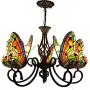 CraftThink Pendant Lighting LED Chandelier Light Antique Tiffany Style Stained Glass with Butterfly Shaped Lamp Shade Hanging Light for Dining Living Cafe Room Restaurant - TYP A-Butterfly -5 Lights