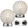 Crystal Ball Table Lamp Set of 2 with USB Charging Port,Decorative Nightstand Room Lamps, Bedside Night Light Lamp, Fashionable Large Table Lamp for Bedroom, Living Room,Office,Dresser,Dining Room