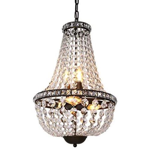 6-Light Crystal Chandelier Pendant Light, 13.5 inch French Empire Ceiling Light Fixture Farmhouse Antique Bronze for Dining Room, Living Room and Bedroom