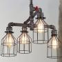 Industrial Vintage Brushed Iron Cage Chandelier - LITFAD 22'' Edison Ceiling Light Island Light Water Pipe Pendant Light with 4 Lights