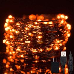 Twinkle Star 200 LED 66ft Halloween Fairy String Lights USB & Adapter Powered, Dimmable Control Starry Black Wire Lights Home Lighting Indoor Outdoor Bedroom Wedding Christmas Party Decoration, Orange