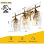 Bathroom Vanity Light Fixture Over Mirror, Gold Bathroom Light Fixtures Indoor, 3 Light Vanity Lighting Champagne Brass, Modern Wall Mount Lighting with Glass Shade for Bedroom Living Room, UL Listed