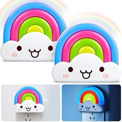 2 Pieces Rainbow Kids LED Night Lights Plug-in Rainbow Night Lights Dusk to Dawn Sensor Nursery Nightlight 0.2 Watt for Children Girls Boys Toddler Bedroom Decoration