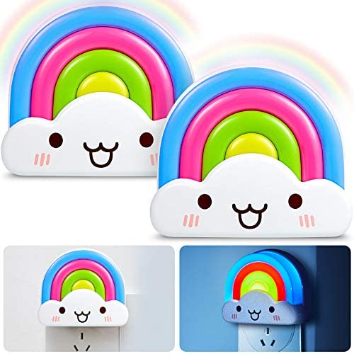 2 Pieces Rainbow Kids LED Night Lights Plug-in Rainbow Night Lights Dusk to Dawn Sensor Nursery Nightlight 0.2 Watt for Children Girls Boys Toddler Bedroom Decoration