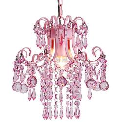 Q&S Mini Crystal Chandelier, Modern Pink Chandelier,Small Hanging Light Fixture for Princess Room,Dressing Room,Bathroom,Clothing Store,Salon,W11.8'',1 Light E26.
