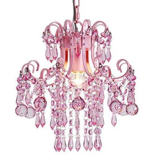 Q&S Mini Crystal Chandelier, Modern Pink Chandelier,Small Hanging Light Fixture for Princess Room,Dressing Room,Bathroom,Clothing Store,Salon,W11.8'',1 Light E26.