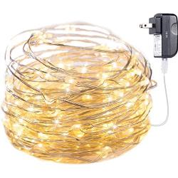Minetom Fairy Lights Plug in, 33Ft 100 Led Waterproof Firefly Lights on Copper Wire UL Adaptor Included, Starry String Lights for Wedding Indoor Outdoor Christmas Patio Garden Decoration, Warm White