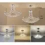 Healer Crystal Chandelier Lighting Ceiling Lamp with 6 E12 Base Semi Flush Mount, Modern Hanging Light with Chain Silver Finish Fix for Living / Dining Room Bedroom(Dia 24.8 x H 14.2 inch)