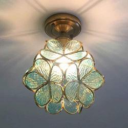 LITFAD 1 Light Floral Flush Mount Ceiling Light Creative Glass Ceiling Lamp Art Deco LED Chandelier Pendant Light for Hallway Balcony Bedroom Dining Room - Green