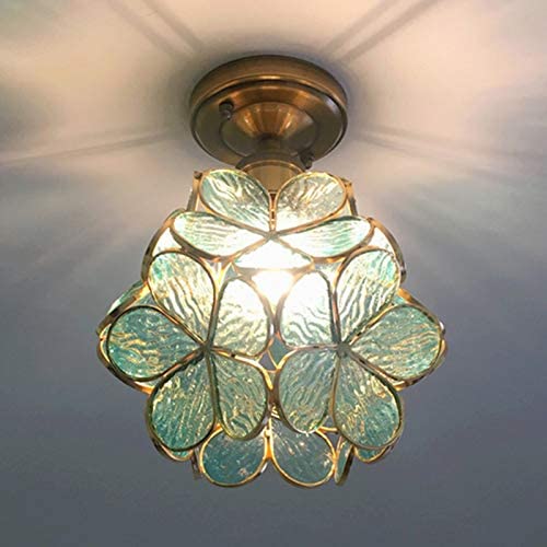 LITFAD 1 Light Floral Flush Mount Ceiling Light Creative Glass Ceiling Lamp Art Deco LED Chandelier Pendant Light for Hallway Balcony Bedroom Dining Room - Green