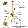 Mid Century Sputnik Chandeliers 12 Light Brushed Brass Modern Pendant Lighting Industrial Gold Bronze Vintage Ceiling Light Fixture for Kitchen Island Farm Living Room Bedroom Foyer
