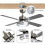 Warmiplanet 52-inch indoor ceiling fan with integrated LED lighting kit and remote control, four reversible white/silver blades, brushed nickel
