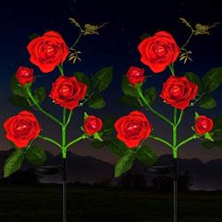 HeyMate Solar Garden Lights Outdoor 2 Pack Solar Red Rose Flower Lights with 10 Rose Flowers Solar Christmas Decorative Lights Waterproof for Backyard,Patio,Pathway,Xmas Decorations