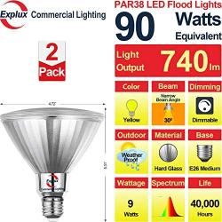 Explux LED PAR38 Yellow Spot Bug Light Bulbs, Dimmable, Full-Glass Weatherproof, 90W Equivalent, 2-Pack