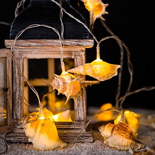 Natural Conch LED String Lights Battery Operated,9.18 FT 10 LED Waterproof Decorative Ocean Lights for Bedroom,Parties,Halloween,Thanksgiving,Christmas(Warm White)