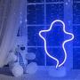 OHLGT LED Neon Light, Neon Sign Blue Ghost Lamp with Base, Battery and USB Operated Neon Decorative Lights for Halloween, Christmas, New Years, Party, Bar, Home, Bedroom