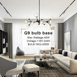 Lampundit 12 Light DNA Chandelier LED Lighting with 12 G9 Bulb, Modern Chandelier with Globe Glass Shade, Mid-Century Modern Ceiling Light Fixture for Dining Room Living Room Bedroom Kitchen - Black