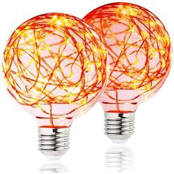 2 Pack BlueX LED Globe Fairy LED Red Light Bulb for Ambient Night Lighting, E26 Base, Red Bulb Edison Decorative Vintage String Light Bulb, for Bathroom, Bedroom & Living Room, Christmas Light Bulbs