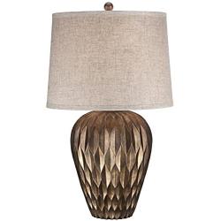 Buckhead Modern Table Lamp Bronze Geometric Pattern Urn Tapered Drum Shade for Living Room Family Bedroom Bedside - Possini Euro Design