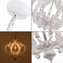 Cottage Chic Crown Distressed White Wood Chandelier, 6-Light Farmhouse Chandelier, French Country Handmade Wood Pendant Light Fixture for Dining Room, Kitchen, Living Room, Bedroom, Foyer and Entryway