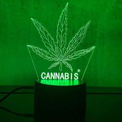 3D Table Lamp, Marijuana Cannabis Weed Pot Leaf Night Light with 7 Colors Changing