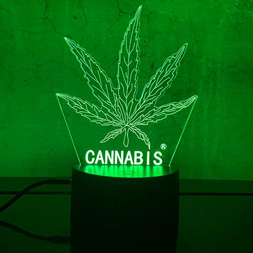 3D Table Lamp, Marijuana Cannabis Weed Pot Leaf Night Light with 7 Colors Changing