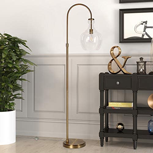 Henn&Hart Arc Brass Floor Lamp with Clear Glass Shade for Living Room / Office / Bedside, Gold