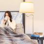 Brightech - Madison LED Floor Lamp with USB Charging Ports - Mid Century Modern Bedside Nighstand Table - End Table with Shelves for Living Room Sofas - White Shade