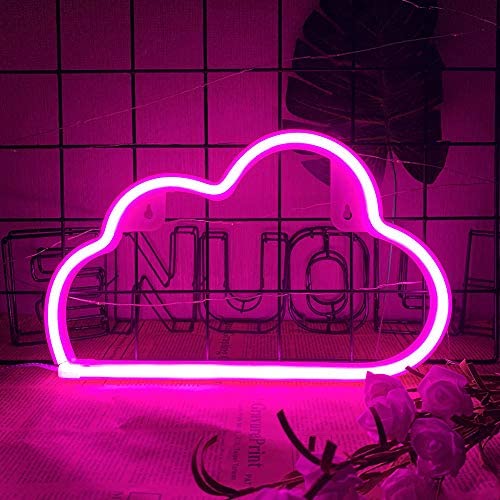 Pink Cloud Neon Signs Decorative LED Neon Light Battery USB Sleeping Night Light Cloud Neon Night Light Cute Marquee Signs Wall Art Decor for Baby Girl Bedroom Wedding Decoration Acrylic Neon Light