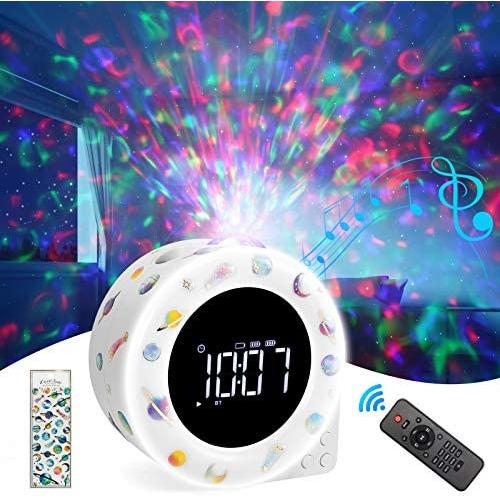 Star Projector Night Light,ROTEK DIY Stickers Alarm Clock Galaxy Projector with 8 Lighting Effects,White Noise Sound LED Night Light Bluetooth Speaker with Remote Control for Kids Adult Home Bedroom
