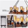 Rustic 8-Light Chandelier Rectangle Wood Farmhouse Pendant Light Fixture for Dining Room Kitchen Island Pool Table