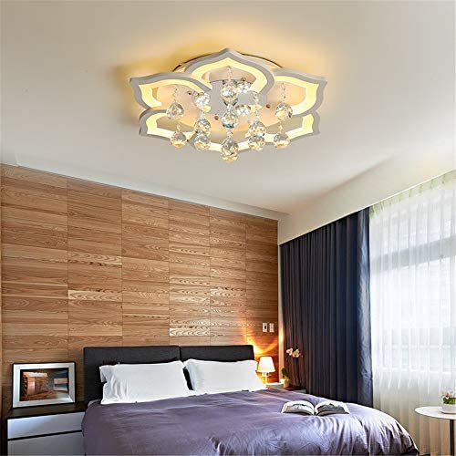 NIUYAO Modern Ceiling Light White Flower Shape with Crystal Ball Minimalism Flush Mount Contemporary Acrylic Integrated LED 6 Light Fixture (Bulb Included) -21.5'' Warm Light