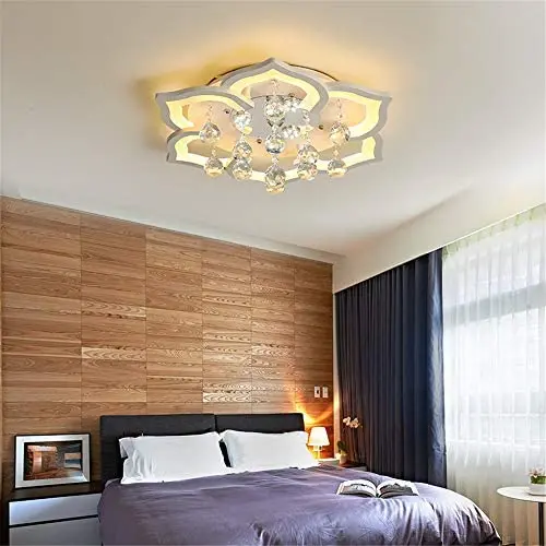 NIUYAO Modern Ceiling Light White Flower Shape with Crystal Ball Minimalism Flush Mount Contemporary Acrylic Integrated LED 6 Light Fixture (Bulb Included) -21.5'' Warm Light