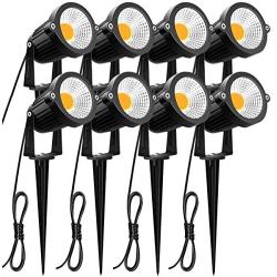 ZUCKEO 5W LED Landscape Lights 12V 24V Garden Lights Waterproof Warm White Walls Trees Flags Outdoor Landscape Spotlights with Stakes (8 Pack)